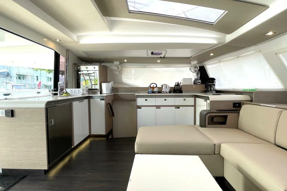 Galley of Ogibni, a Fountaine Pajot Elba 45 catamaran at Road Town, British Virgin Islands