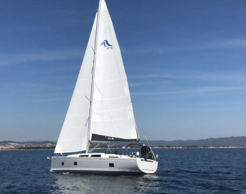 Exterior view of Jam, a Hanse 418 sailboat at Hyères, France