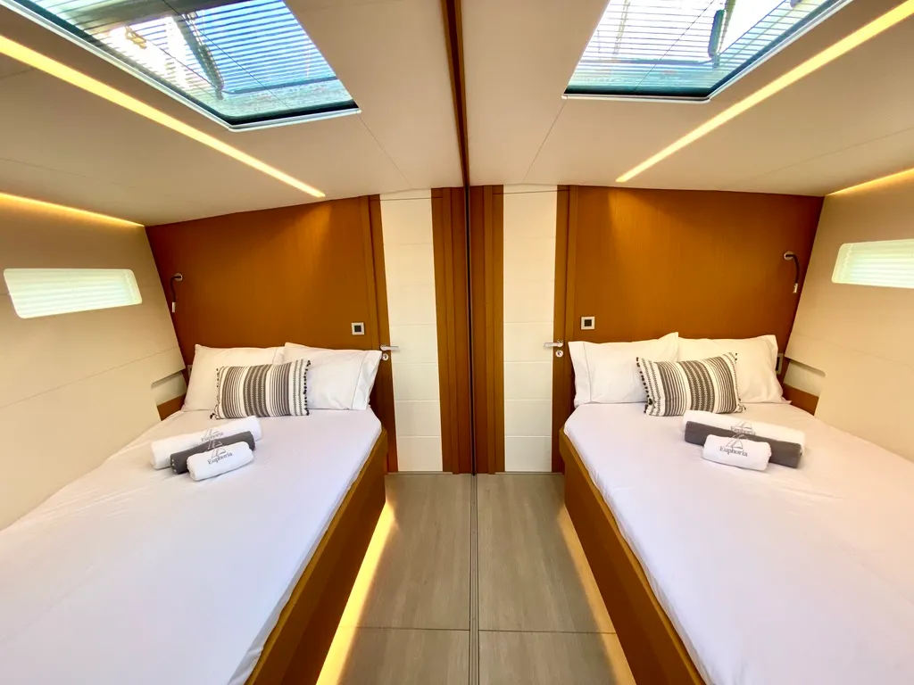Cabin on Euphoria, a Jeanneau 60 sailboat at Nea Peramos, Greece