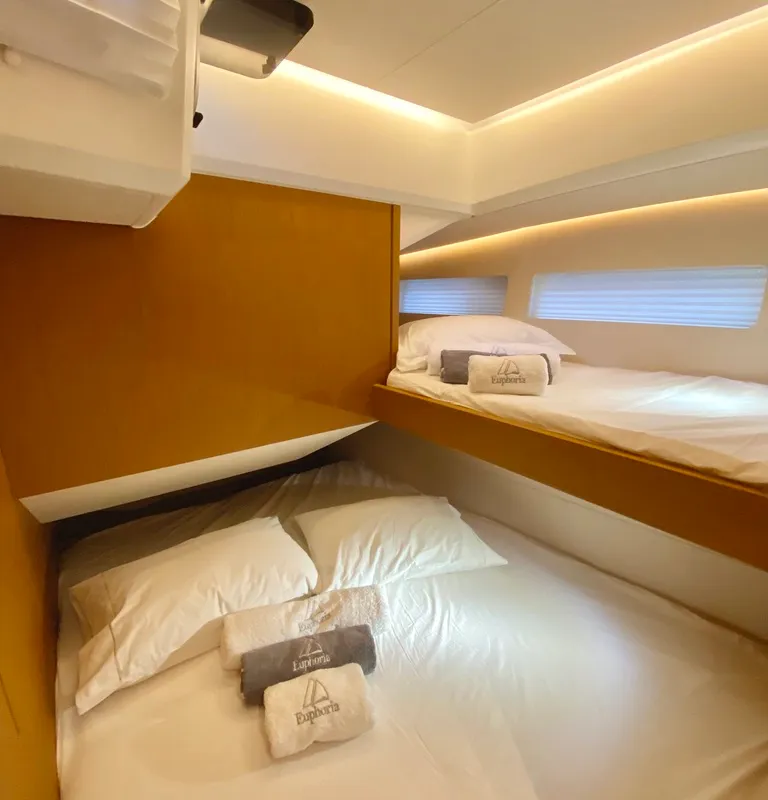 Cabin on Euphoria, a Jeanneau 60 sailboat at Nea Peramos, Greece