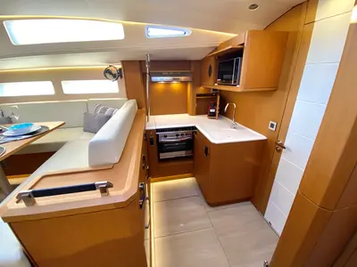 Galley of Euphoria, a Jeanneau 60 sailboat at Nea Peramos, Greece