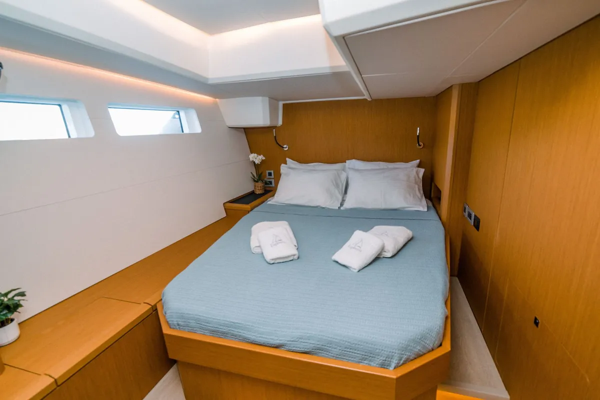 Cabin on Euphoria, a Jeanneau 60 sailboat at Nea Peramos, Greece