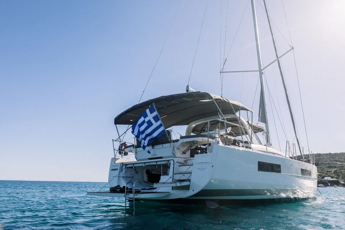 Exterior view of Euphoria, a Jeanneau 60 sailboat at Nea Peramos, Greece