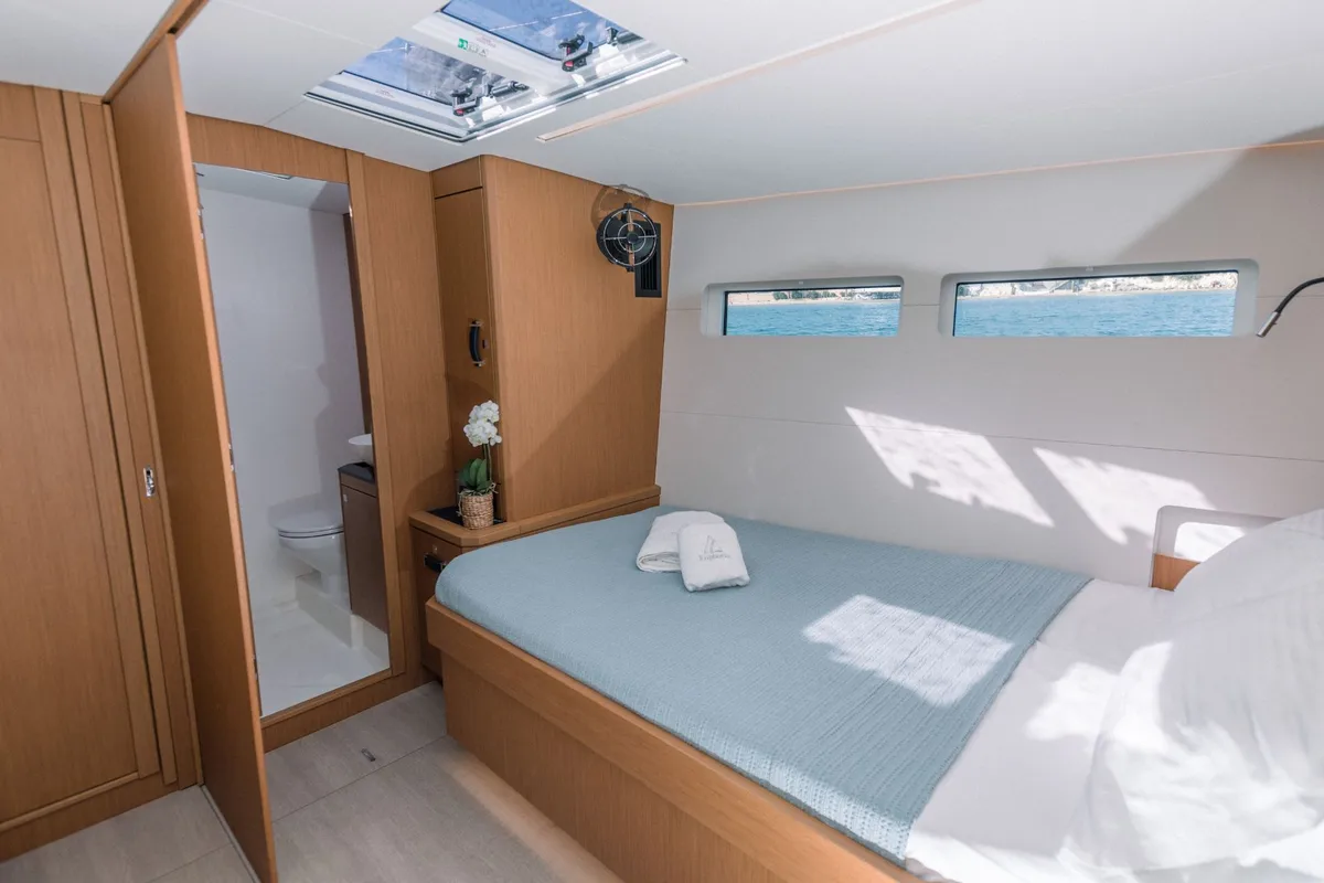 Cabin on Euphoria, a Jeanneau 60 sailboat at Nea Peramos, Greece