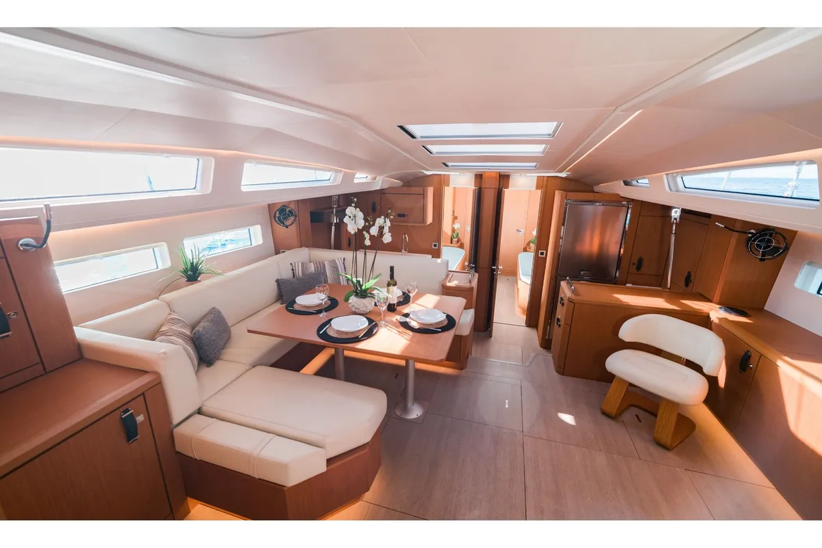 Salon of Euphoria, a Jeanneau 60 sailboat at Nea Peramos, Greece