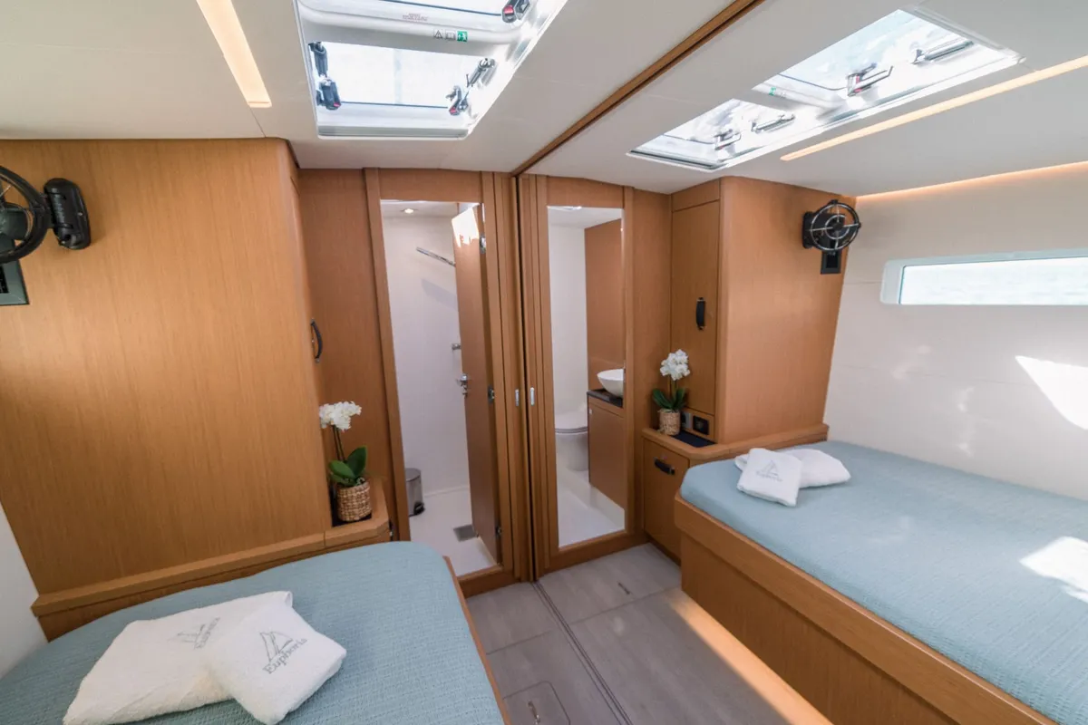 Cabin on Euphoria, a Jeanneau 60 sailboat at Nea Peramos, Greece