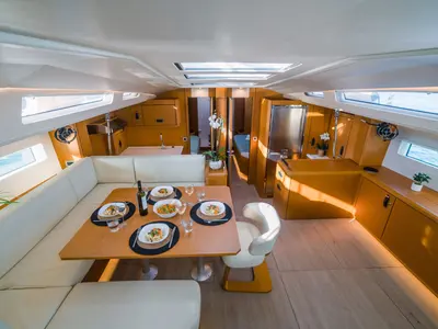 Salon of Euphoria, a Jeanneau 60 sailboat at Nea Peramos, Greece