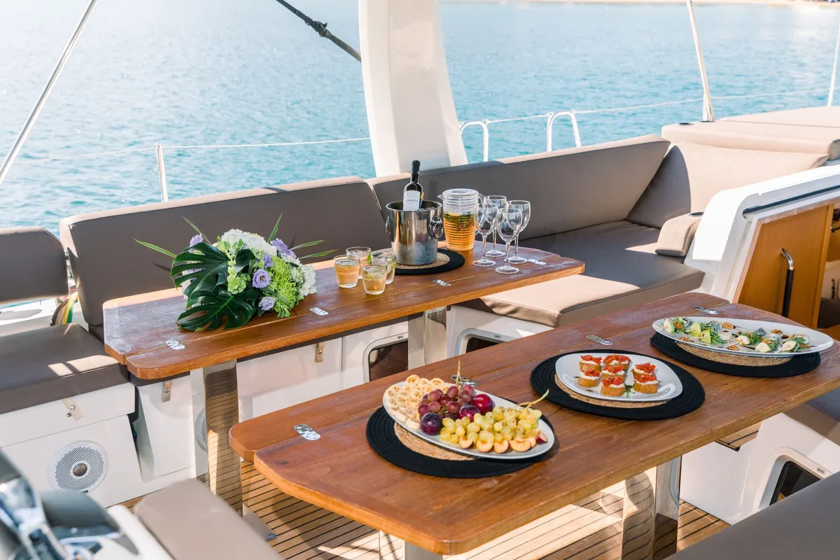 Deck of Euphoria, a Jeanneau 60 sailboat at Nea Peramos, Greece