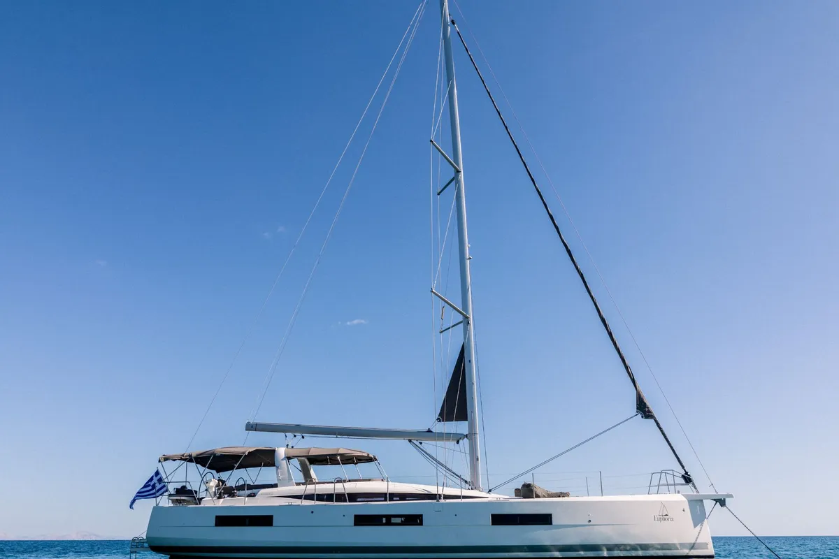 Exterior view of Euphoria, a Jeanneau 60 sailboat at Nea Peramos, Greece