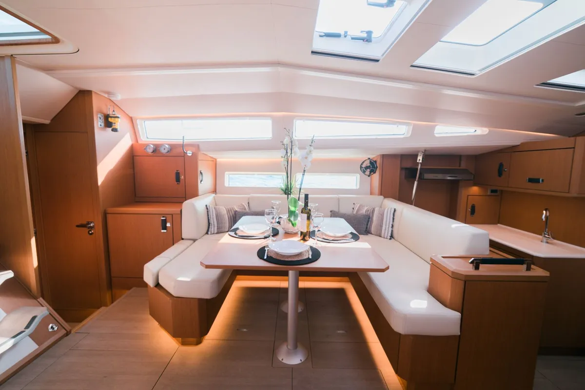 Salon of Euphoria, a Jeanneau 60 sailboat at Nea Peramos, Greece