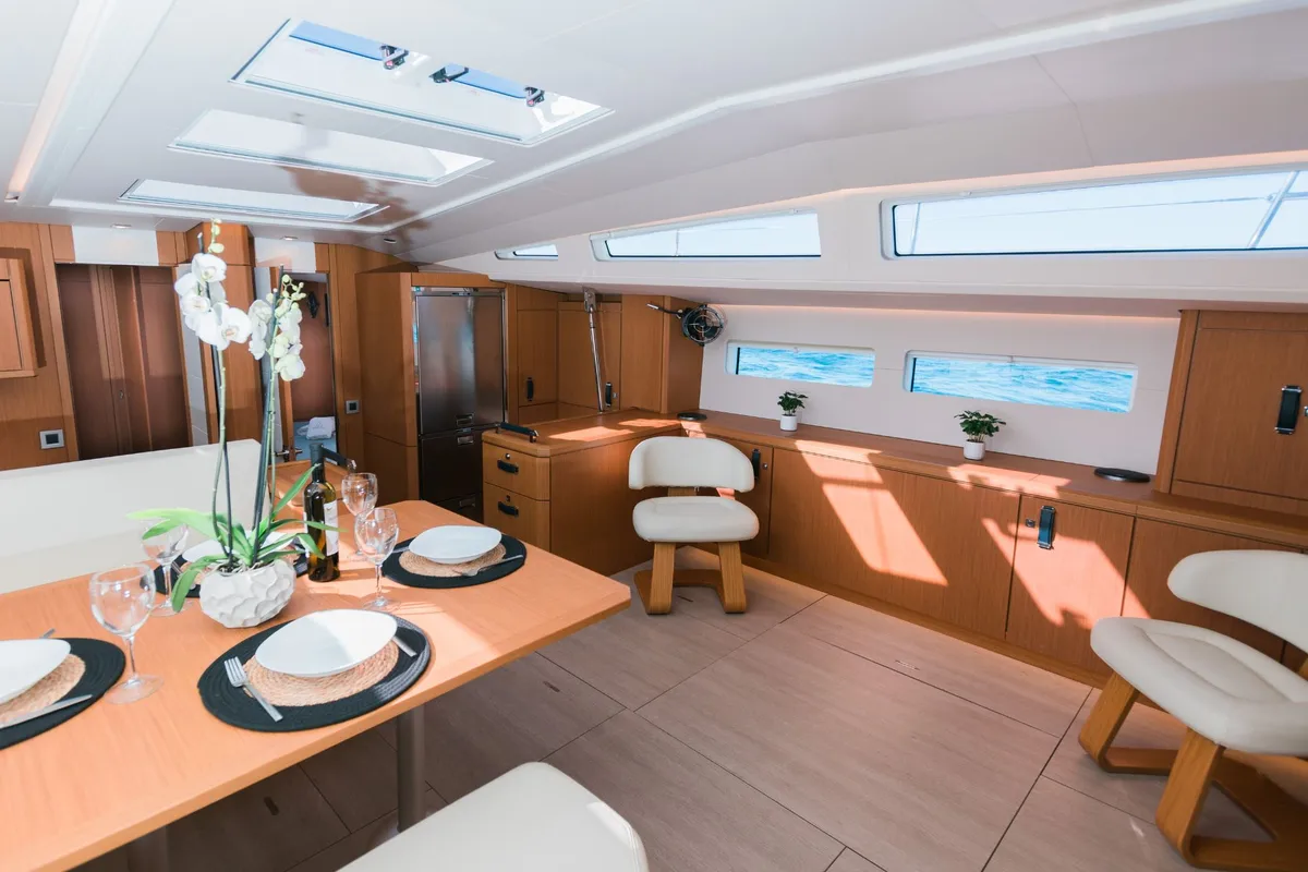 Salon of Euphoria, a Jeanneau 60 sailboat at Nea Peramos, Greece