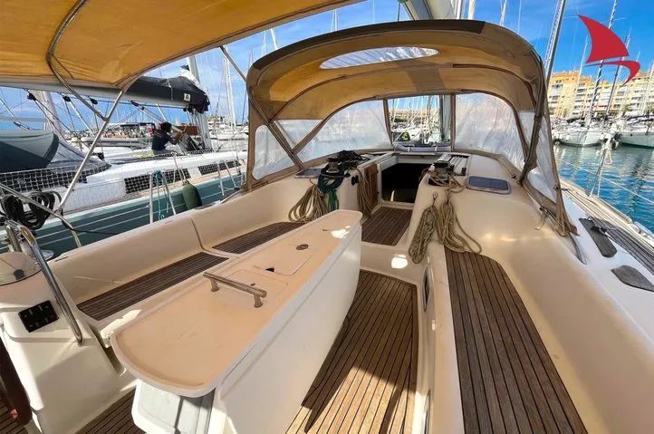 Cockpit of Calypso, a Beneteau Oceanis 50 sailboat at Ajaccio, France