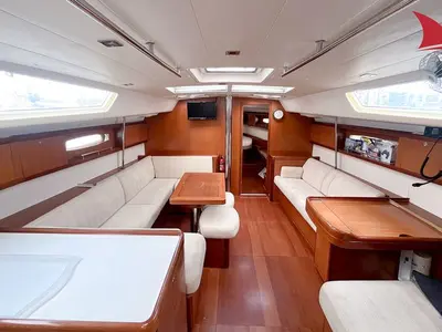 Salon of Calypso, a Beneteau Oceanis 50 sailboat at Ajaccio, France