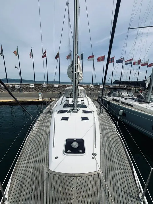 Deck of Calypso, a Beneteau Oceanis 50 sailboat at Ajaccio, France
