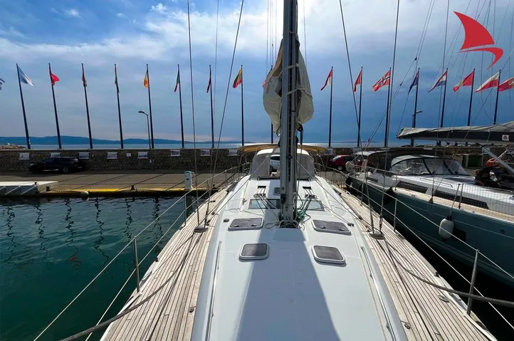 Deck of Calypso, a Beneteau Oceanis 50 sailboat at Ajaccio, France