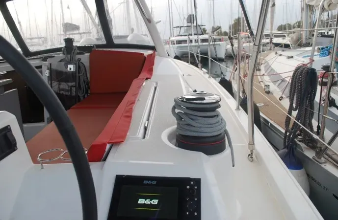Cockpit of Alma, a Beneteau Oceanis 41.1 sailboat at Municipal Unit of Ellomenos, Greece