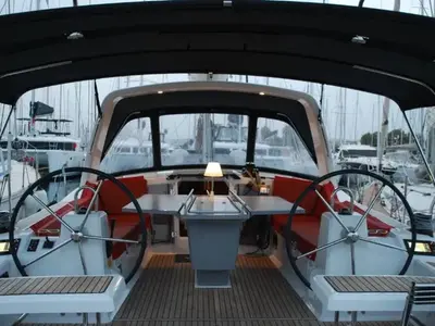 Cockpit of Alma, a Beneteau Oceanis 41.1 sailboat at Municipal Unit of Ellomenos, Greece