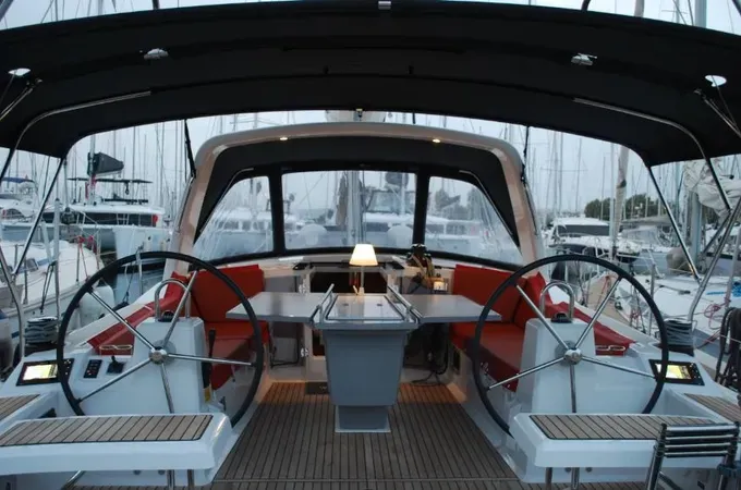 Cockpit of Alma, a Beneteau Oceanis 41.1 sailboat at Municipal Unit of Ellomenos, Greece