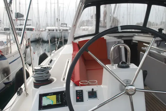 Cockpit of Alma, a Beneteau Oceanis 41.1 sailboat at Municipal Unit of Ellomenos, Greece