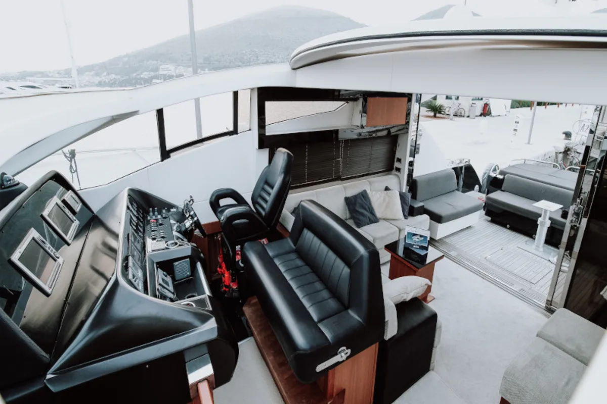 Cockpit of Marita, a Sunseeker 64 motor yacht at Seget Donji, Croatia