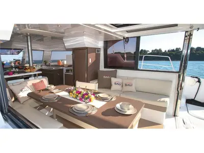 Salon of Wiseas, a Bali Catspace catamaran at Volos, Greece