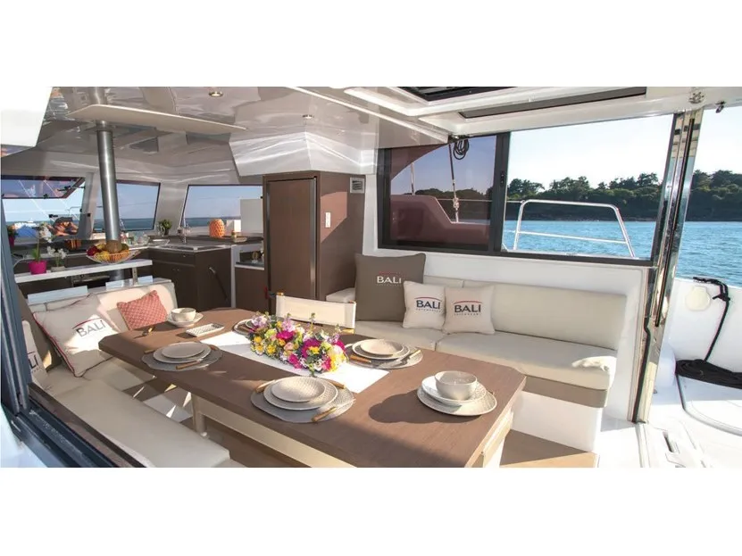 Salon of Wiseas, a Bali Catspace catamaran at Volos, Greece
