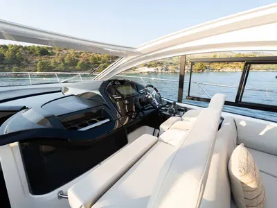 Cockpit of Holly Four, a Beneteau Gran Turismo 45 motor yacht at Šibenik, Croatia