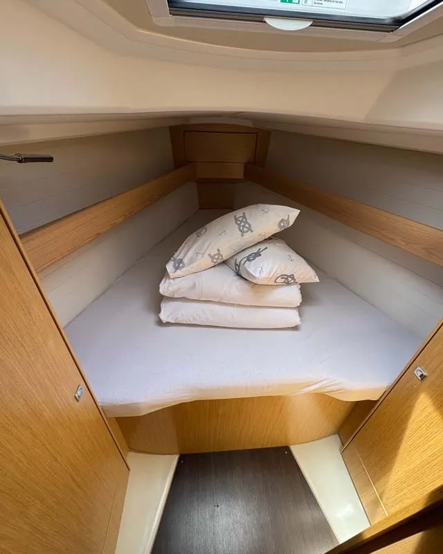 Cabin on Opal, a Bavaria Cruiser 34 Style sailboat at Grad Trogir, Croatia