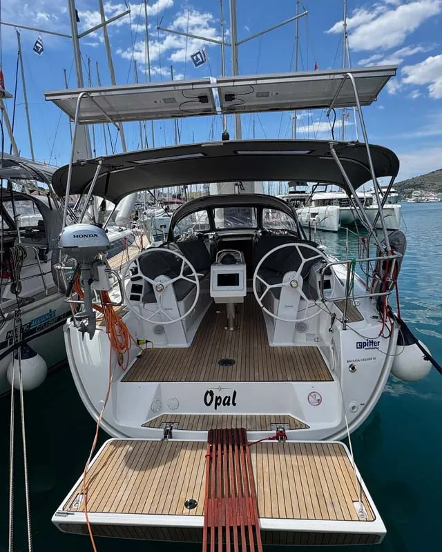 Cockpit of Opal, a Bavaria Cruiser 34 Style sailboat at Grad Trogir, Croatia