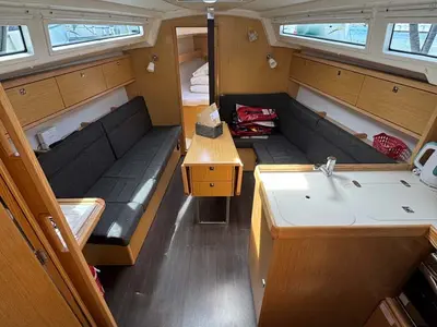 Salon of Opal, a Bavaria Cruiser 34 Style sailboat at Grad Trogir, Croatia
