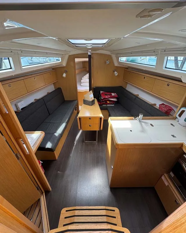 Salon of Opal, a Bavaria Cruiser 34 Style sailboat at Grad Trogir, Croatia