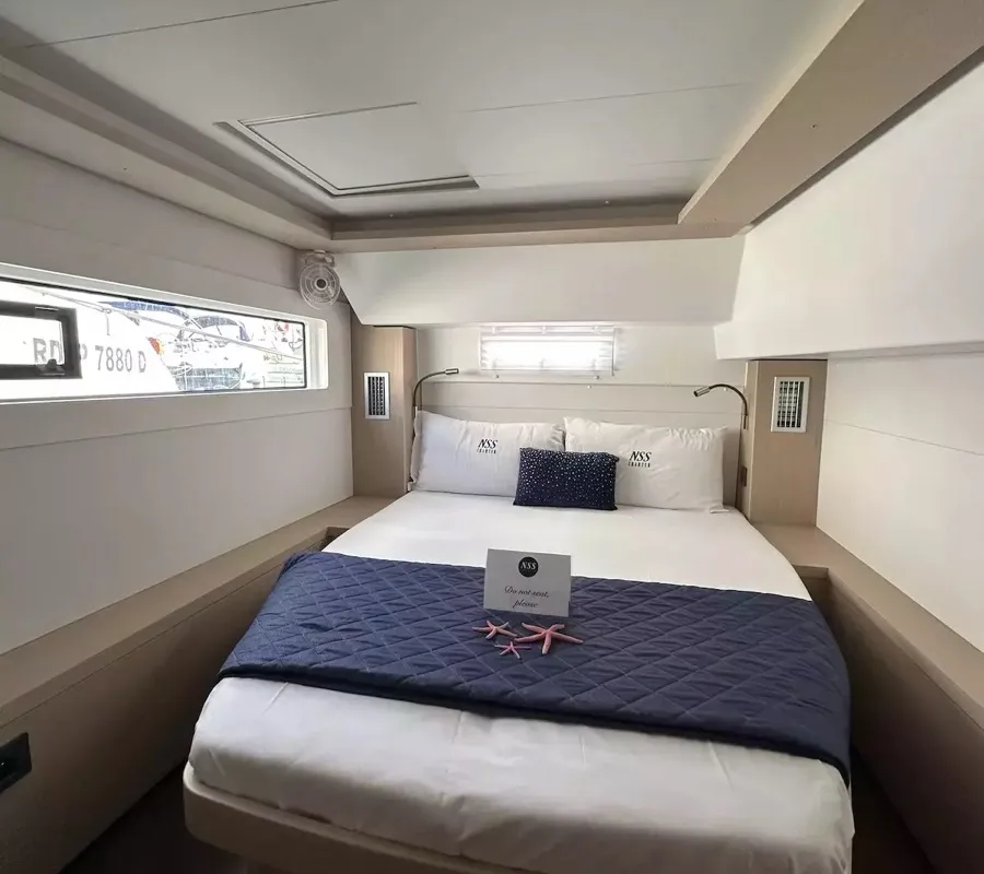 Cabin on Westerlund II, a Lagoon 46 catamaran at Salerno, Italy