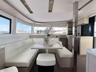 Salon of Westerlund II, a Lagoon 46 catamaran at Salerno, Italy