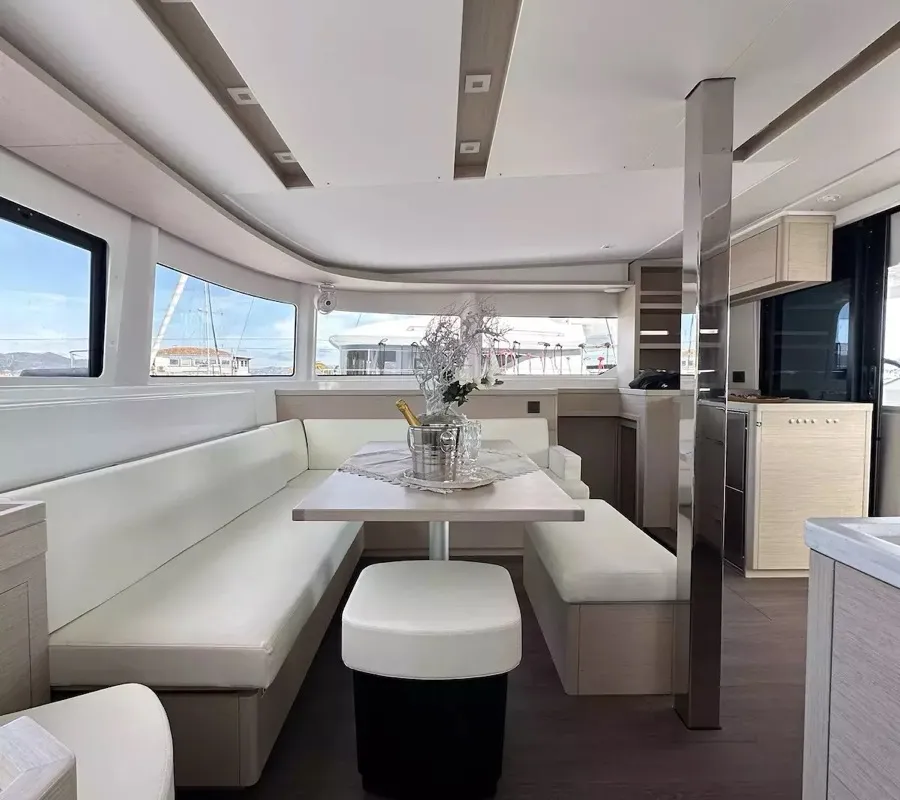 Salon of Westerlund II, a Lagoon 46 catamaran at Salerno, Italy