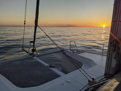 Deck of ORION, a Nautitech 40 Open catamaran at Pula, Croatia