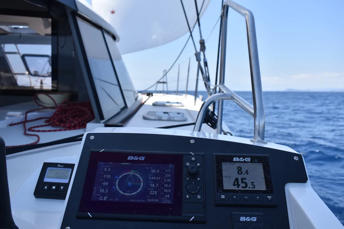 Cockpit of ORION, a Nautitech 40 Open catamaran at Pula, Croatia