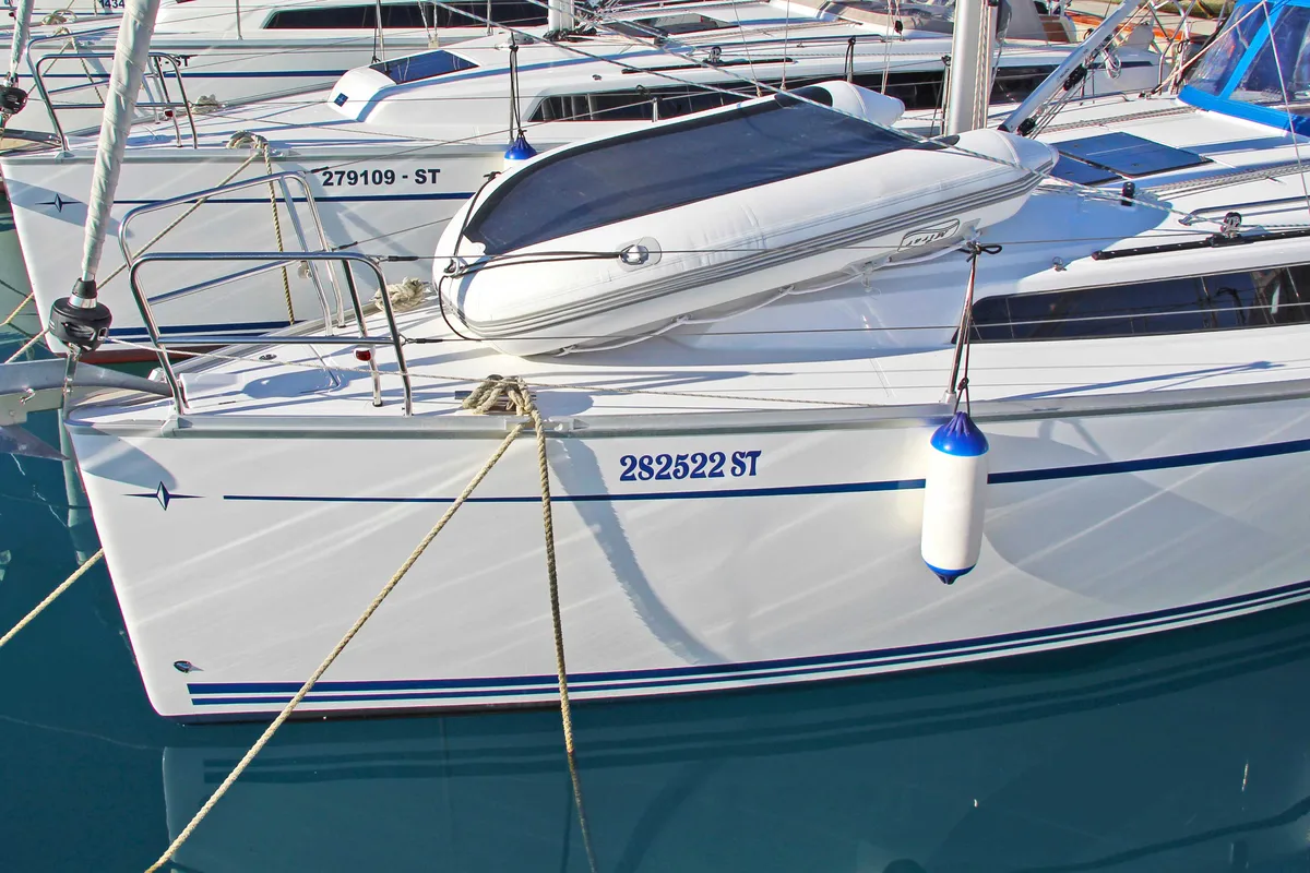 Exterior view of Lilith, a Bavaria Cruiser 34 sailboat at Split, Croatia