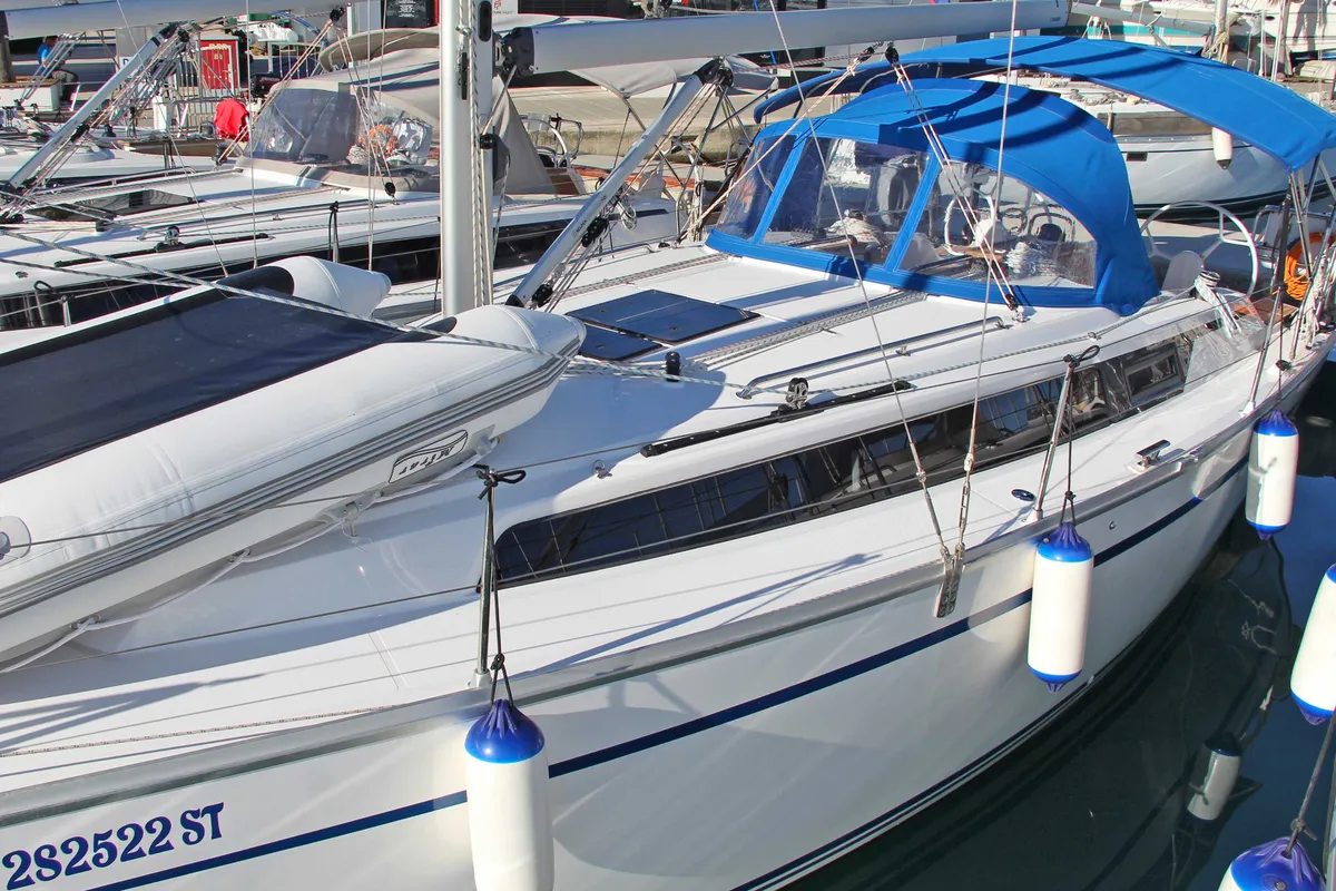 Exterior view of Lilith, a Bavaria Cruiser 34 sailboat at Split, Croatia