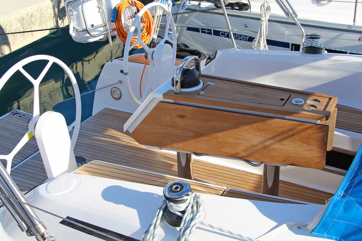 Cockpit of Lilith, a Bavaria Cruiser 34 sailboat at Split, Croatia