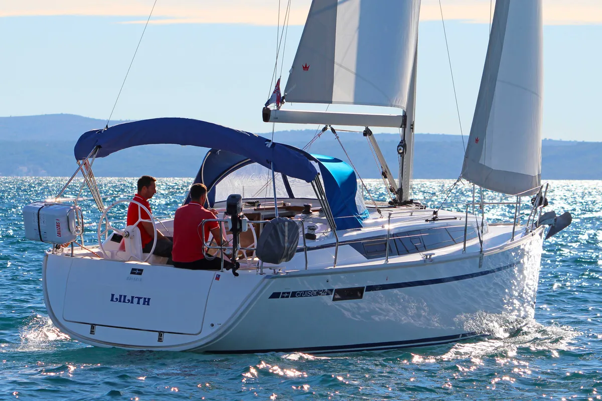 Exterior view of Lilith, a Bavaria Cruiser 34 sailboat at Split, Croatia