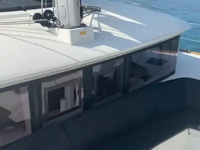 Deck of Martina Tres, a Lagoon 450 Fly catamaran at Ibiza, Spain