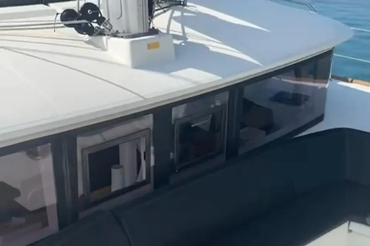 Deck of Martina Tres, a Lagoon 450 Fly catamaran at Ibiza, Spain