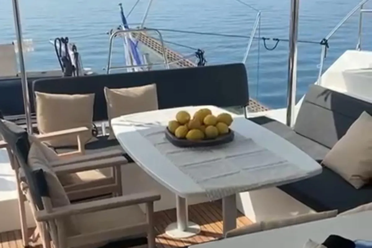 Deck of Martina Tres, a Lagoon 450 Fly catamaran at Ibiza, Spain