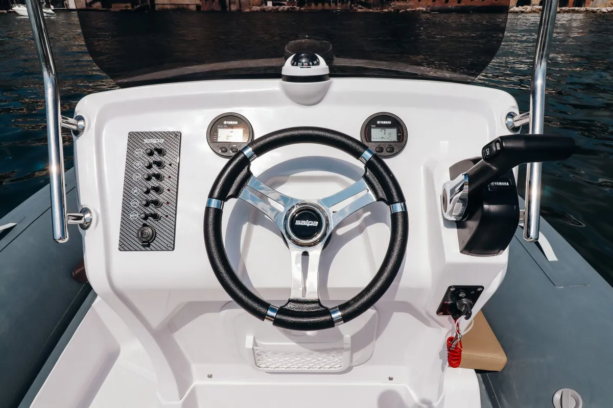 Cockpit of Salpa, a Salpa Soleil 18 motorboat at Grad Vodice, Croatia