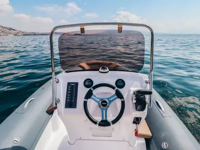 Cockpit of Salpa, a Salpa Soleil 18 motorboat at Grad Vodice, Croatia