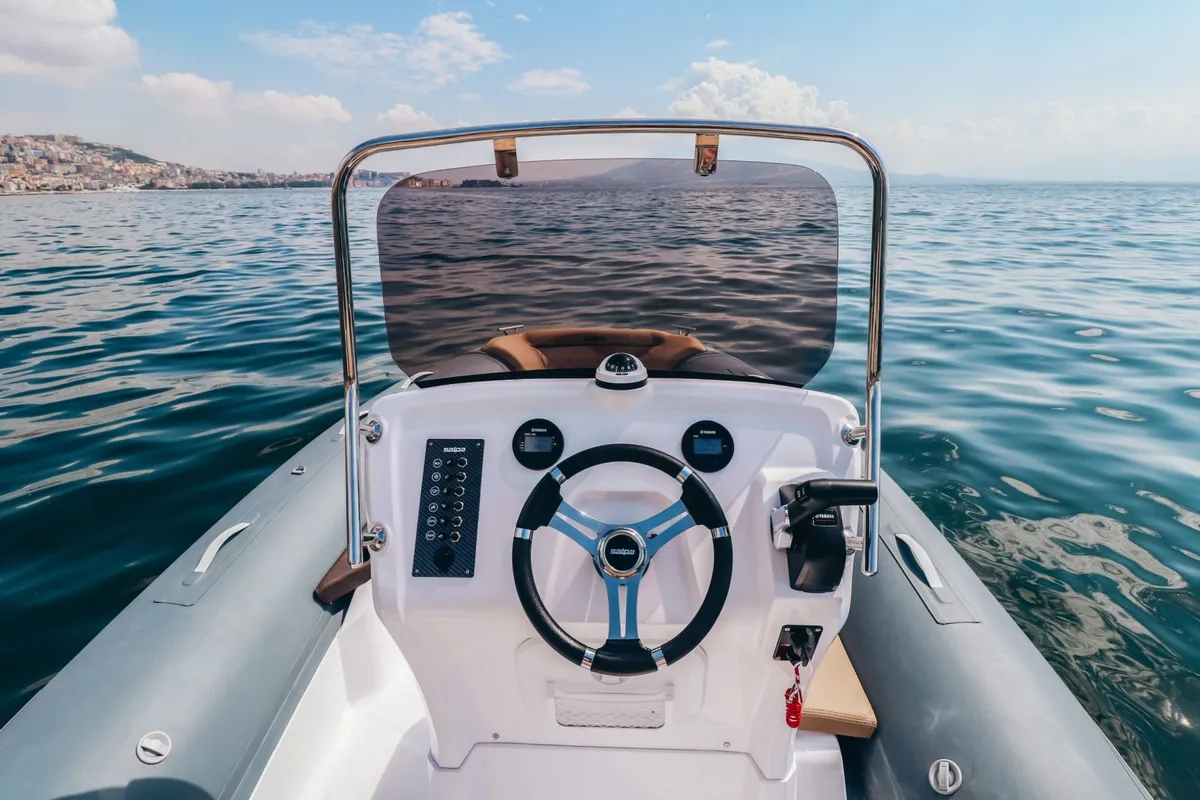 Cockpit of Salpa, a Salpa Soleil 18 motorboat at Grad Vodice, Croatia
