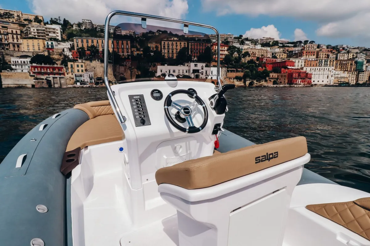 Cockpit of Salpa, a Salpa Soleil 18 motorboat at Grad Vodice, Croatia
