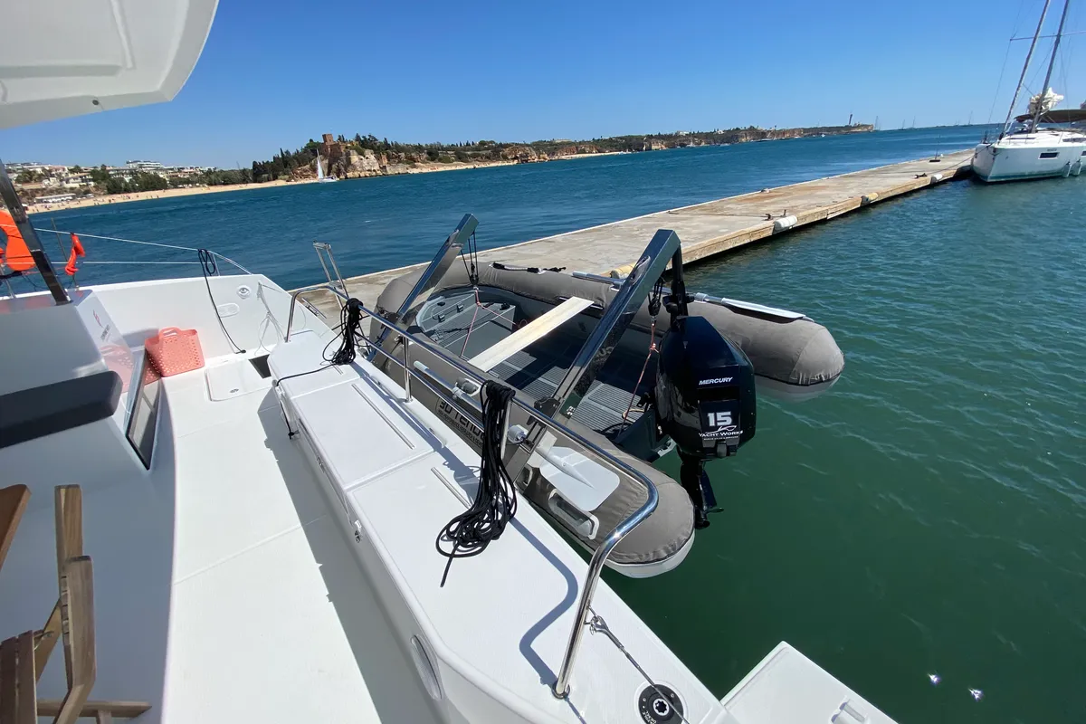 Deck of Foutaine Pajot Isla 40, a Fountaine Pajot Isla 40 catamaran at Portimão, Portugal
