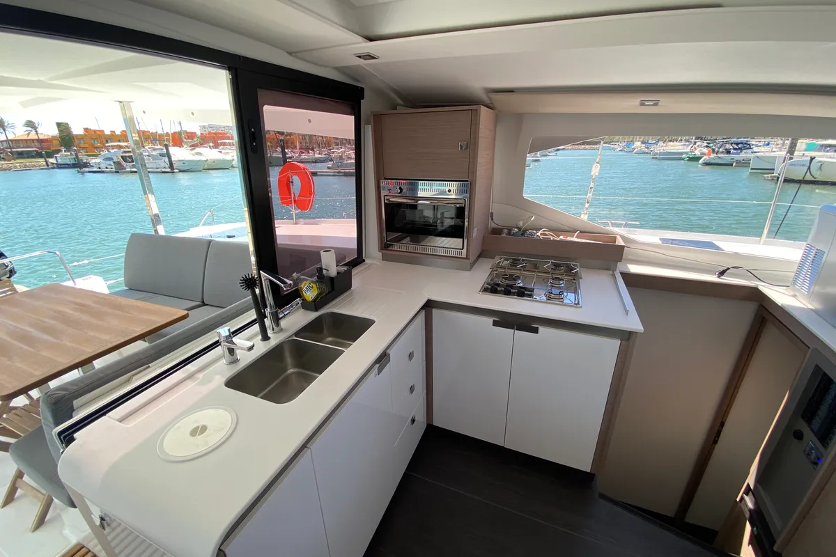 Galley of Foutaine Pajot Isla 40, a Fountaine Pajot Isla 40 catamaran at Portimão, Portugal