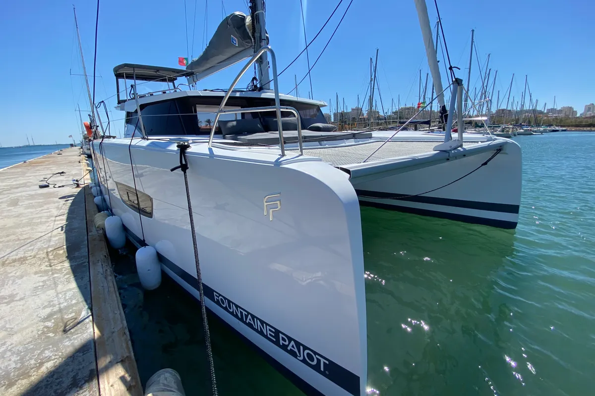 Exterior view of Foutaine Pajot Isla 40, a Fountaine Pajot Isla 40 catamaran at Portimão, Portugal